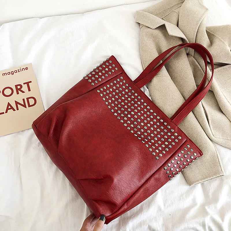 Fashion Rivet Shoulder Bags For Women Luxury Handbags Women Bags Designer Ladies Hand Bag Big Totes Top-handle Bags