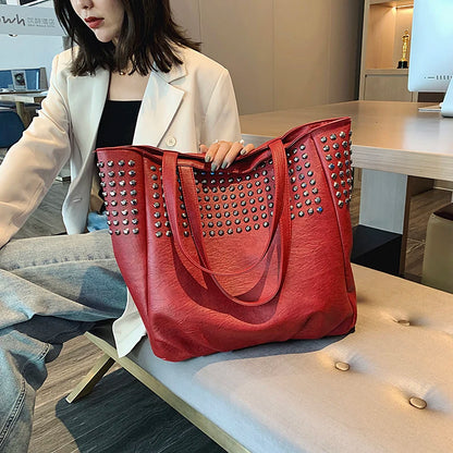 Fashion Rivet Shoulder Bags For Women Luxury Handbags Women Bags Designer Ladies Hand Bag Big Totes Top-handle Bags