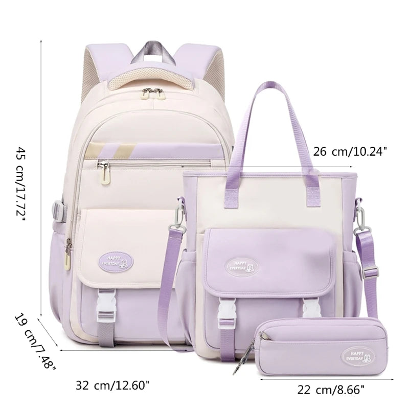 Fashion Rucksack Bookbags Versatile Backpack Back to School Bag Shoulder Bags Handbag Pencil Case Set for Girls Primary Students