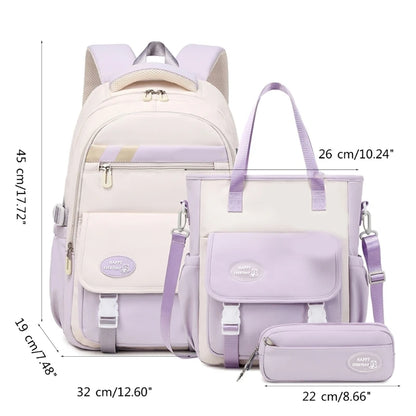 Fashion Rucksack Bookbags Versatile Backpack Back to School Bag Shoulder Bags Handbag Pencil Case Set for Girls Primary Students