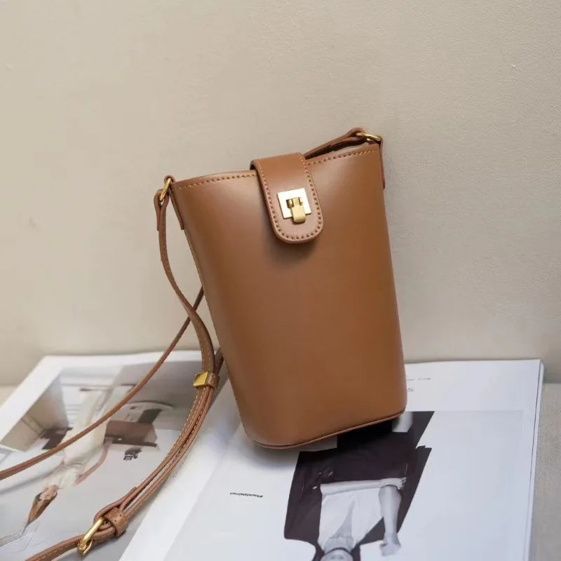 Fashion Simple Mini Bucket Bags All-match Solid Color Single Shoulder Crossbody Handbags Female 2024 New Versatile Purses Clutch