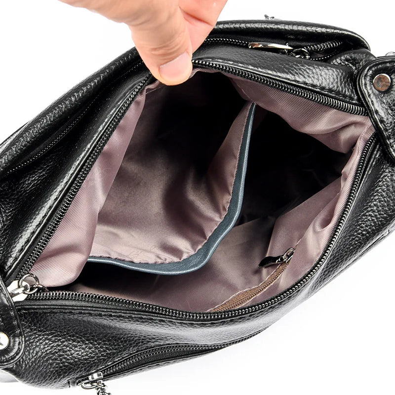 Fashion Soft Genuine Leather Shoulder Bag for Women Multi-Compartment 2023 Female Luxury Cow Leather Handbag Small Crossbody Bag