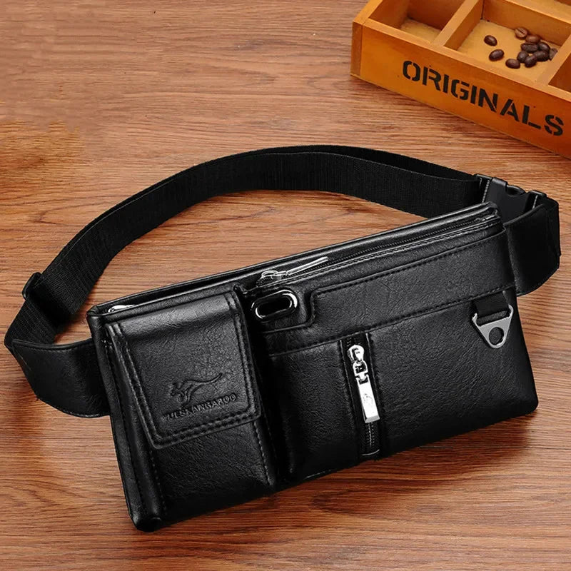 Fashion Soft Leather Men's Chest Multifunction Crossbody Sports Pack Travel Shoulder Male Phone Waist Bag