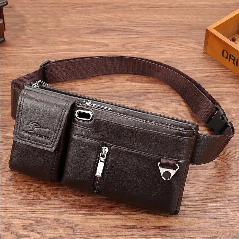 Fashion Soft Leather Men's Chest Multifunction Crossbody Sports Pack Travel Shoulder Male Phone Waist Bag