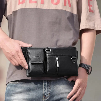 Fashion Soft Leather Men's Chest Multifunction Crossbody Sports Pack Travel Shoulder Male Phone Waist Bag