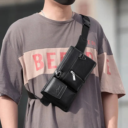 Fashion Soft Leather Men's Chest Multifunction Crossbody Sports Pack Travel Shoulder Male Phone Waist Bag