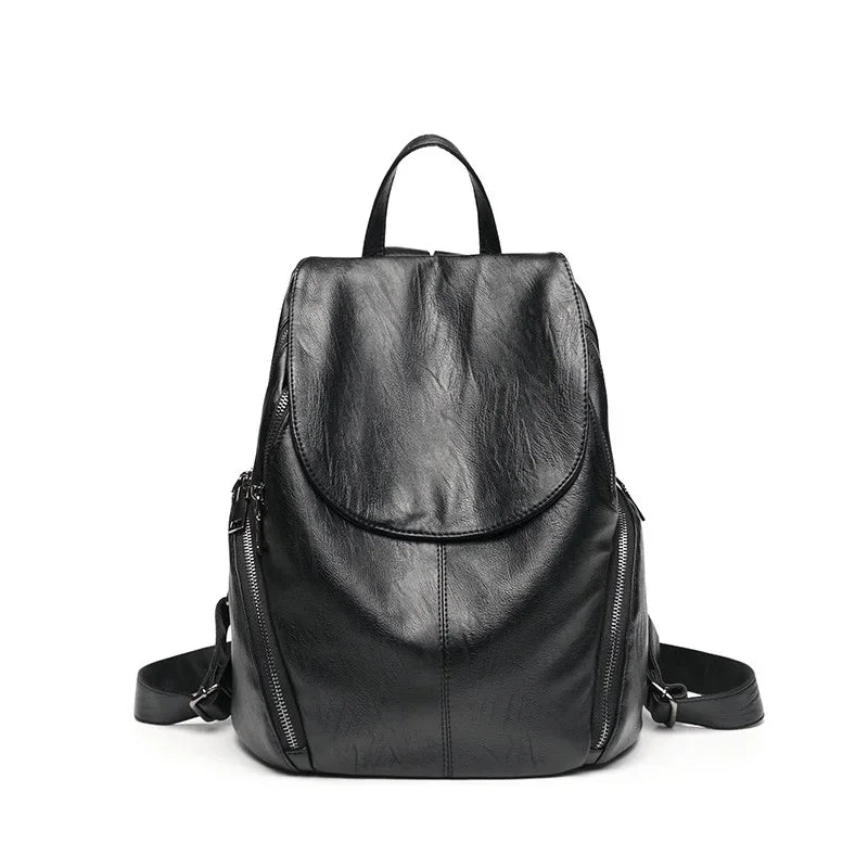 Fashion Soft Leather Women's Casual Travel Backpack Large Capacity Student School Bag For Ladies