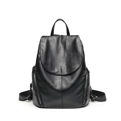 Fashion Soft Leather Women's Casual Travel Backpack Large Capacity Student School Bag For Ladies