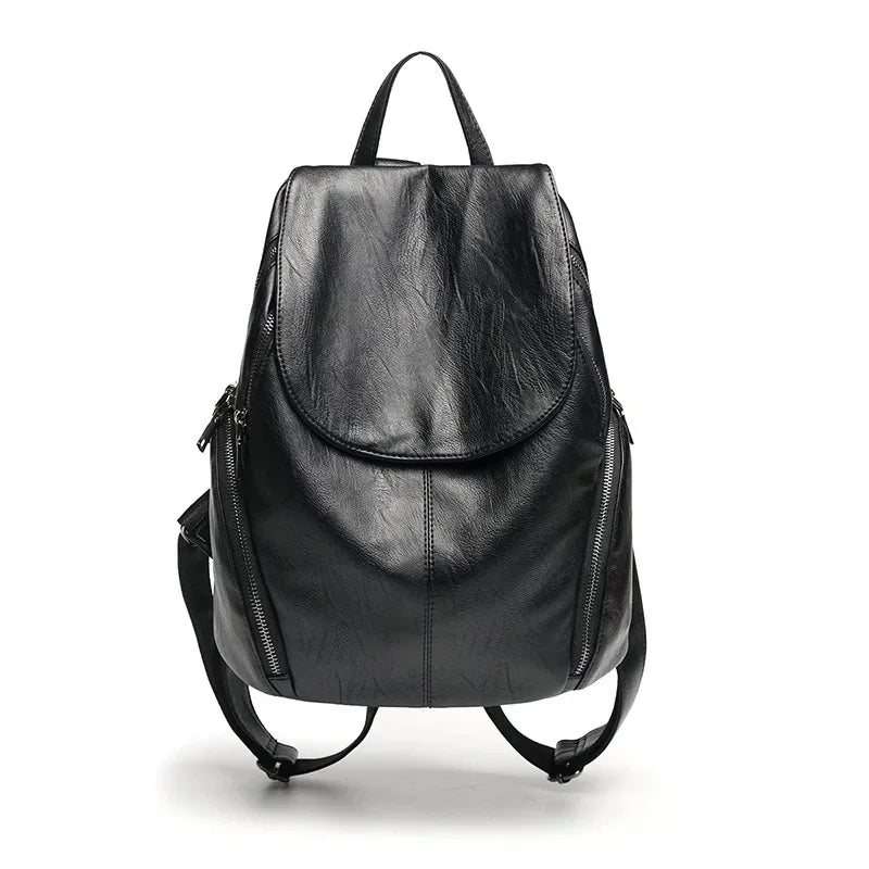 Fashion Soft Leather Women's Casual Travel Backpack Large Capacity Student School Bag For Ladies