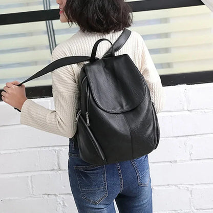 Fashion Soft Leather Women's Casual Travel Backpack Large Capacity Student School Bag For Ladies