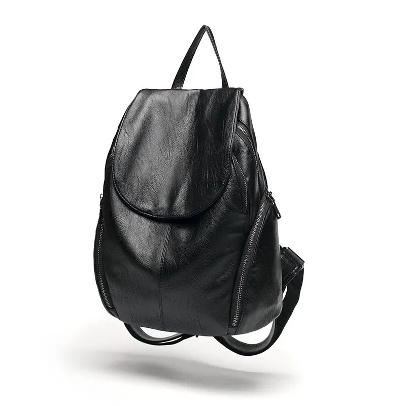 Fashion Soft Leather Women's Casual Travel Backpack Large Capacity Student School Bag For Ladies