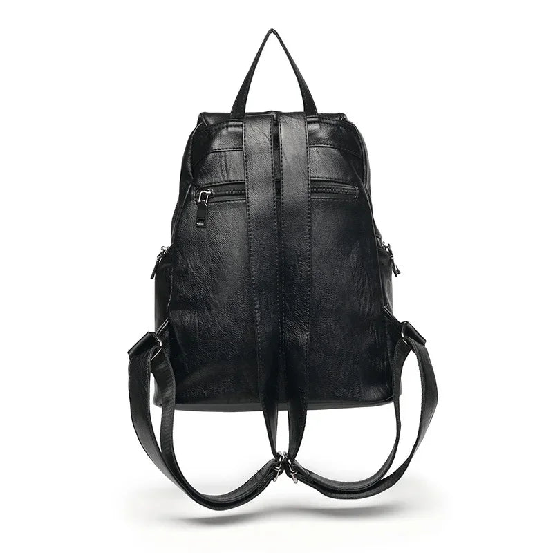 Fashion Soft Leather Women's Casual Travel Backpack Large Capacity Student School Bag For Ladies