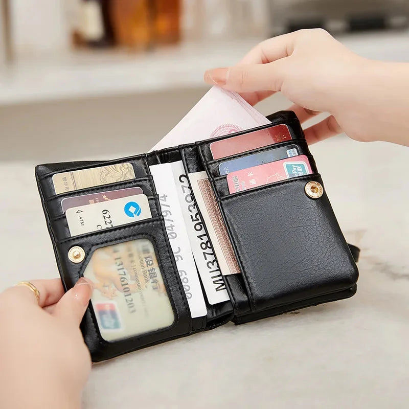 Fashion Soft Leather Women's Fold Short Female Coin Purse Multifunction Card Holder Large Capacity Ladies Money Wallet