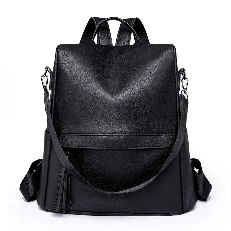 Fashion Solid Color Anti Theft Women Backpack High Quality Leather Travel Backpacks for School Teenagers Girls 2024 Sac A Dos