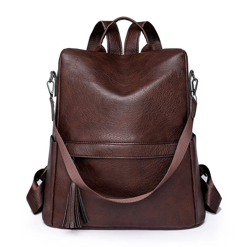 Fashion Solid Color Anti Theft Women Backpack High Quality Leather Travel Backpacks for School Teenagers Girls 2024 Sac A Dos
