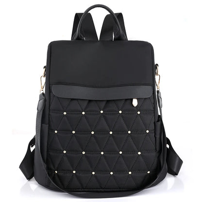 Fashion Solid Color Backpack Women Designer Rivet High Quality Nylon Backpack Female Diamond Pattern Trend School Bags for Girls