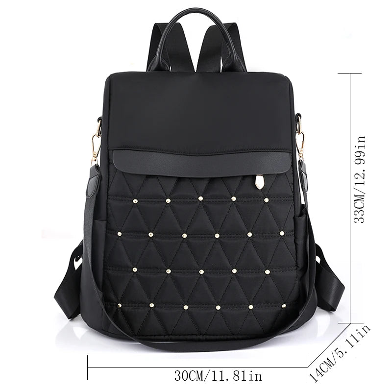 Fashion Solid Color Backpack Women Designer Rivet High Quality Nylon Backpack Female Diamond Pattern Trend School Bags for Girls