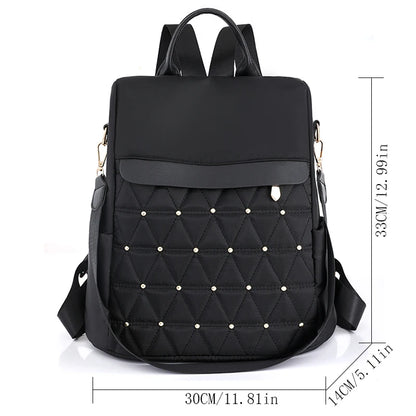 Fashion Solid Color Backpack Women Designer Rivet High Quality Nylon Backpack Female Diamond Pattern Trend School Bags for Girls
