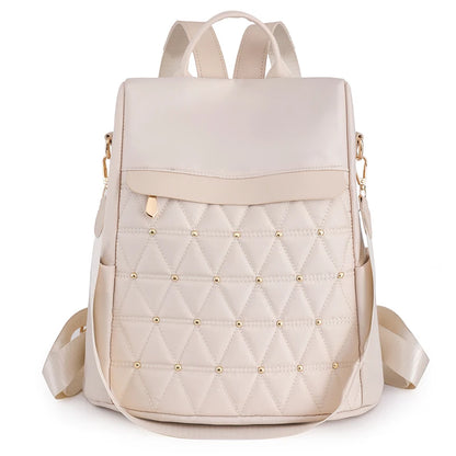 Fashion Solid Color Backpack Women Designer Rivet High Quality Nylon Backpack Female Diamond Pattern Trend School Bags for Girls