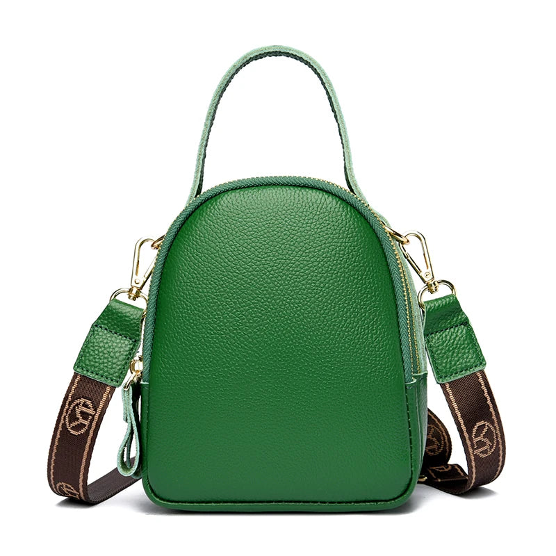 Fashion Solid Color Cow Leather Women's Bag 100% Real Cowhide Ladies Shoulder Messenger Bag 3 Layer Handbag And Purses Phone Bag