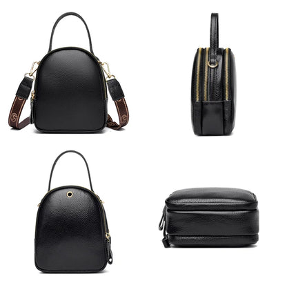 Fashion Solid Color Cow Leather Women's Bag 100% Real Cowhide Ladies Shoulder Messenger Bag 3 Layer Handbag And Purses Phone Bag
