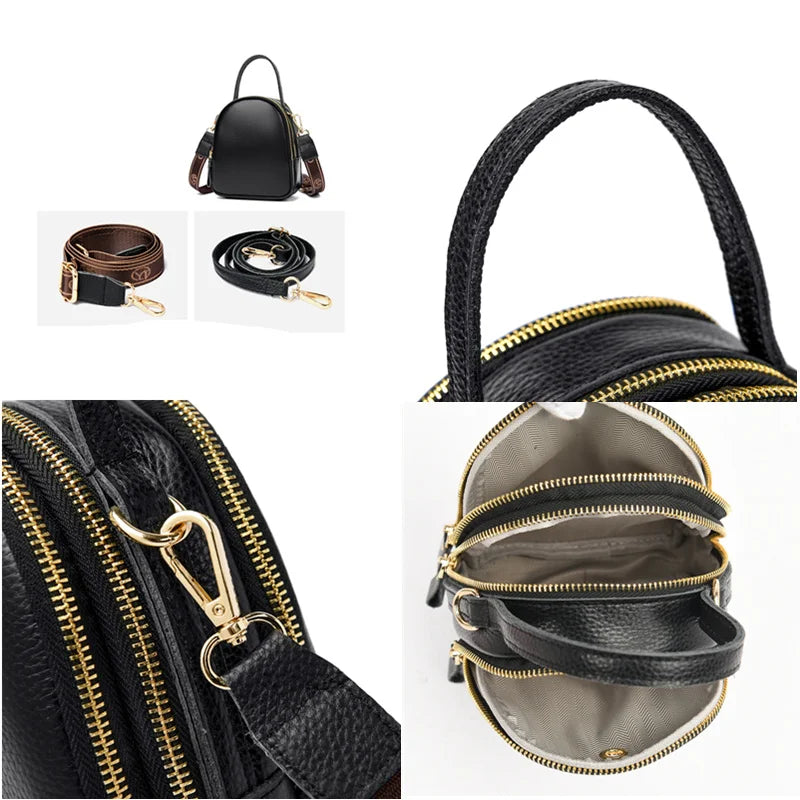Fashion Solid Color Cow Leather Women's Bag 100% Real Cowhide Ladies Shoulder Messenger Bag 3 Layer Handbag And Purses Phone Bag