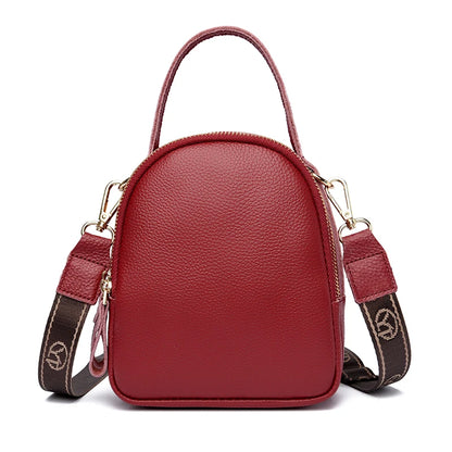 Fashion Solid Color Cow Leather Women's Bag 100% Real Cowhide Ladies Shoulder Messenger Bag 3 Layer Handbag And Purses Phone Bag