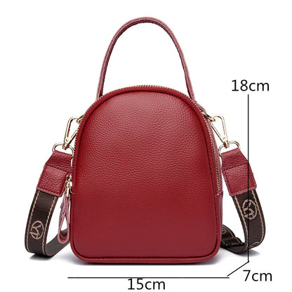 Fashion Solid Color Cow Leather Women's Bag 100% Real Cowhide Ladies Shoulder Messenger Bag 3 Layer Handbag And Purses Phone Bag
