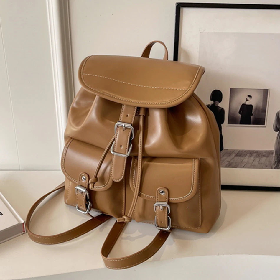 Fashion Solid Design Large Capacity Backpacks for School Teenagers Girls High-quality Leather Waterproof Backpack Travel Bagpack