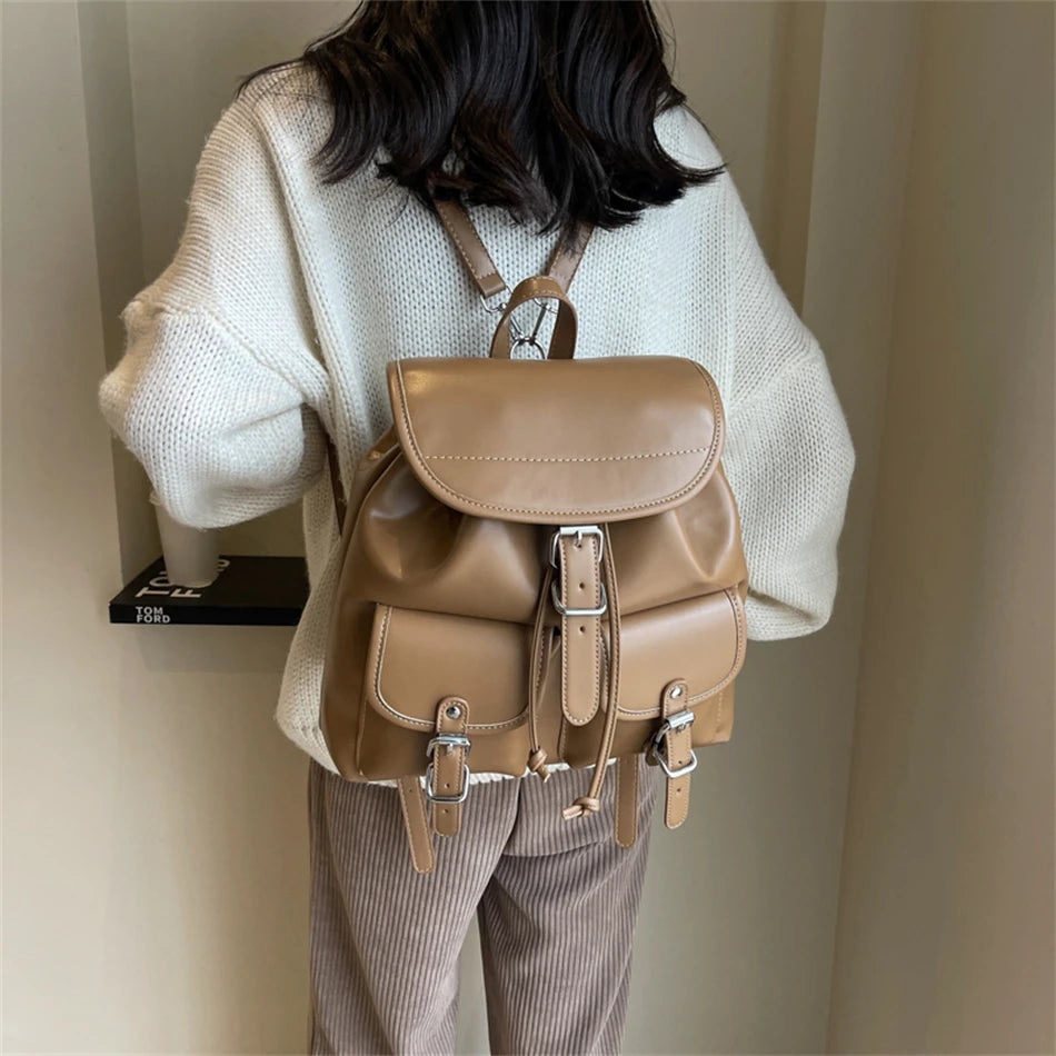 Fashion Solid Design Large Capacity Backpacks for School Teenagers Girls High-quality Leather Waterproof Backpack Travel Bagpack