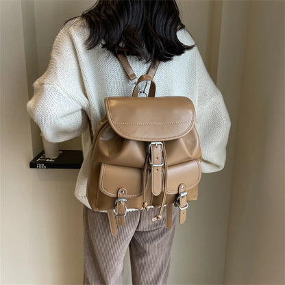 Fashion Solid Design Large Capacity Backpacks for School Teenagers Girls High-quality Leather Waterproof Backpack Travel Bagpack