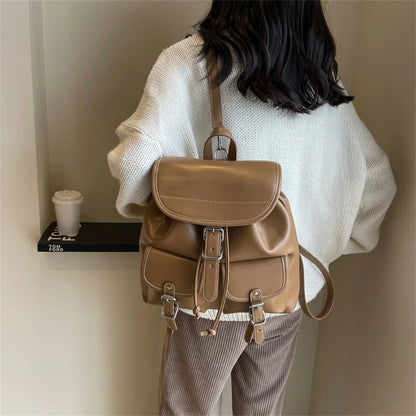 Fashion Solid Design Large Capacity Backpacks for School Teenagers Girls High-quality Leather Waterproof Backpack Travel Bagpack