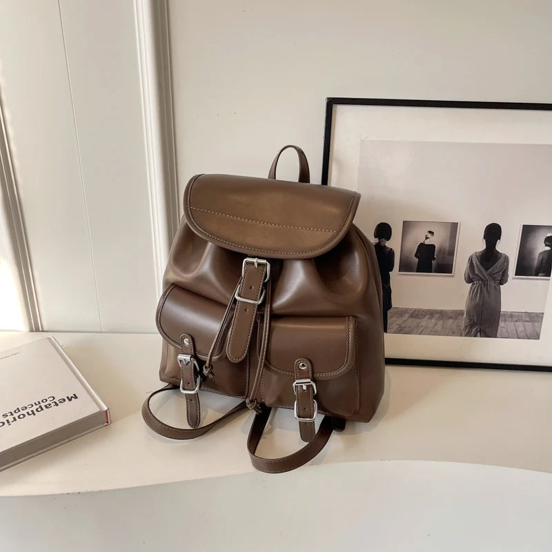 Fashion Solid Design Large Capacity Backpacks for School Teenagers Girls High-quality Leather Waterproof Backpack Travel Bagpack