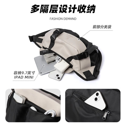 Fashion Splicing Design Men's Crossbody Bag Multilayer Large Capacity Utility Oxford Waterproof Sport Durable Ripstop Teens Bags