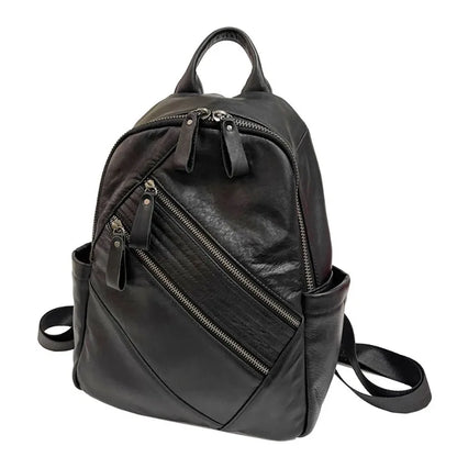 Fashion Steet Trendy All-match Zipper Backpacks High Quality Cowhide Genuine Leather Schoolbags Large Capacity Leisure Bolsas
