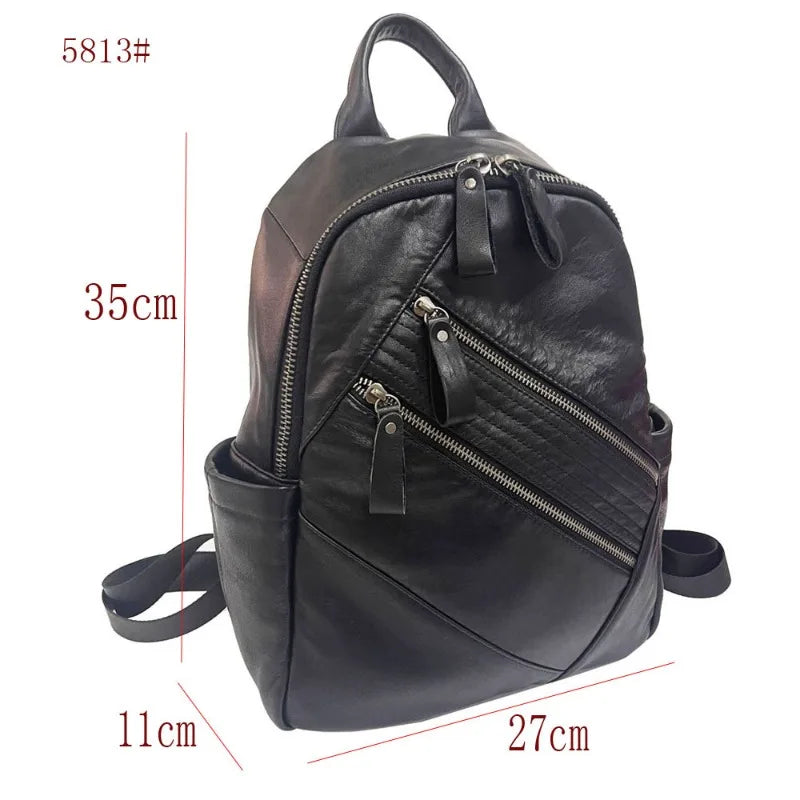 Fashion Steet Trendy All-match Zipper Backpacks High Quality Cowhide Genuine Leather Schoolbags Large Capacity Leisure Bolsas