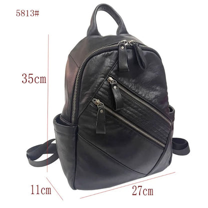 Fashion Steet Trendy All-match Zipper Backpacks High Quality Cowhide Genuine Leather Schoolbags Large Capacity Leisure Bolsas
