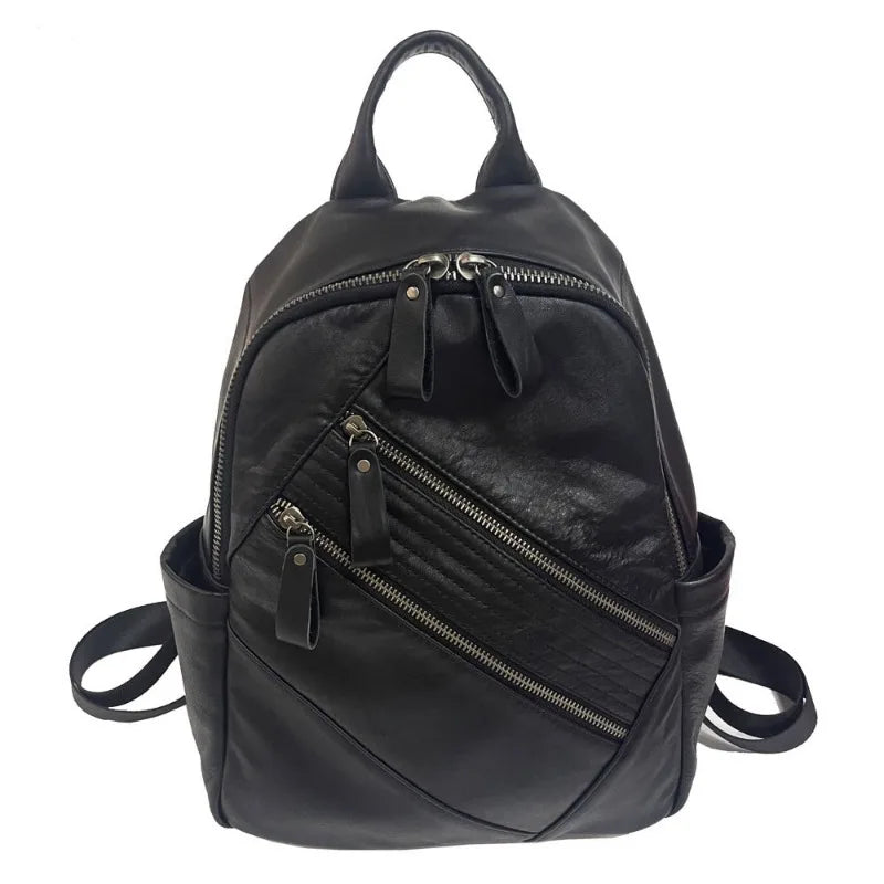 Fashion Steet Trendy All-match Zipper Backpacks High Quality Cowhide Genuine Leather Schoolbags Large Capacity Leisure Bolsas