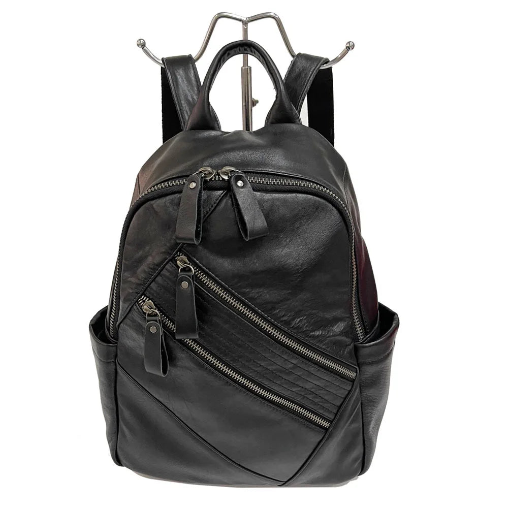 Fashion Steet Trendy All-match Zipper Backpacks High Quality Cowhide Genuine Leather Schoolbags Large Capacity Leisure Bolsas