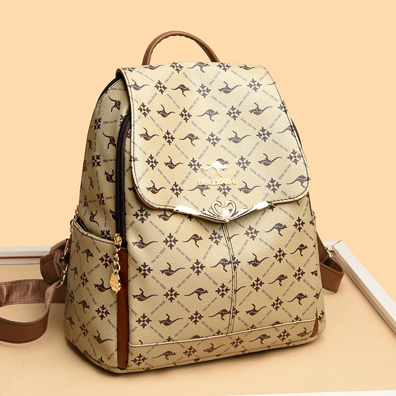 Fashion Student Schoolbag Travelling Bag High Quality PU Leather Classic Flower Backpack Bags Foreign Trade Bag Women Backpack