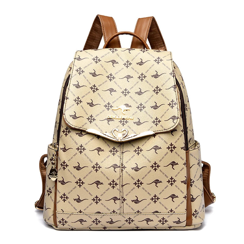 Fashion Student Schoolbag Travelling Bag High Quality PU Leather Classic Flower Backpack Bags Foreign Trade Bag Women Backpack