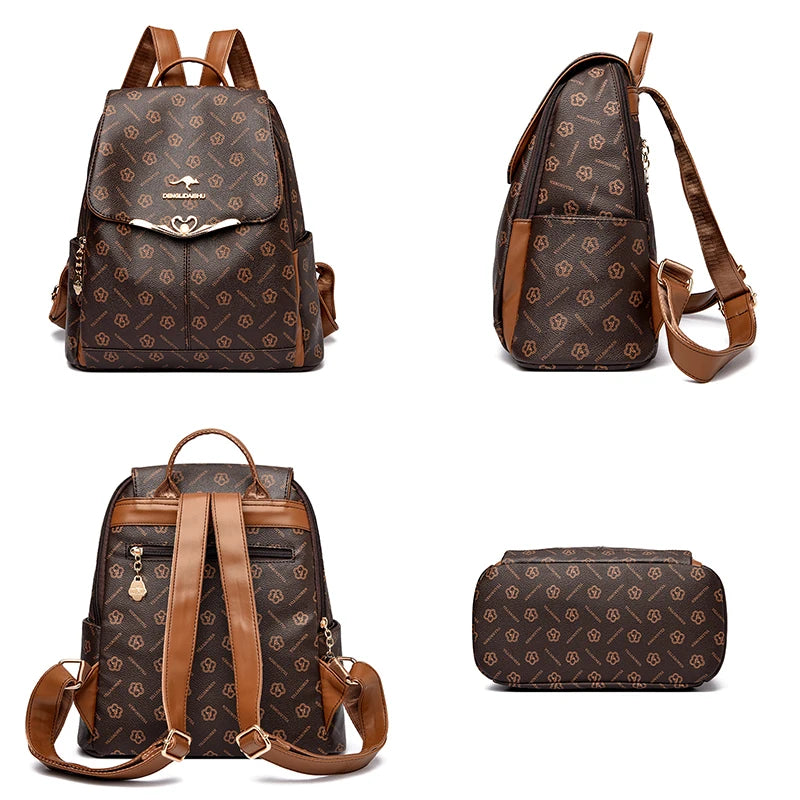 Fashion Student Schoolbag Travelling Bag High Quality PU Leather Classic Flower Backpack Bags Foreign Trade Bag Women Backpack