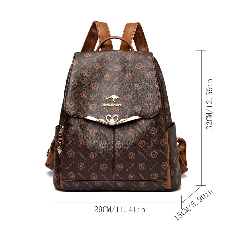 Fashion Student Schoolbag Travelling Bag High Quality PU Leather Classic Flower Backpack Bags Foreign Trade Bag Women Backpack