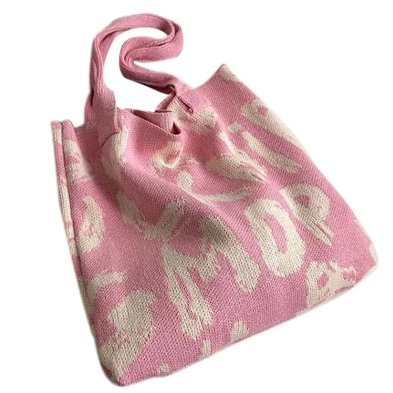 Fashion Tote Bag Large Capacity Knitted Pouch Shoulder Bag Women Handbag Portable Shopping Bag for Traveling, Shopping, Beach