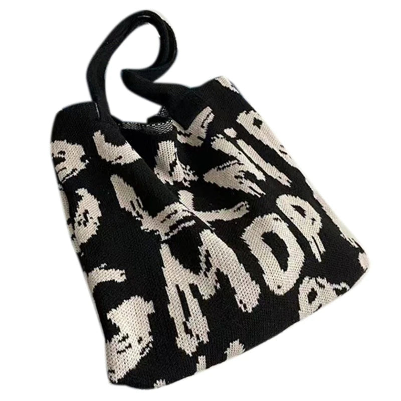 Fashion Tote Bag Large Capacity Knitted Pouch Shoulder Bag Women Handbag Portable Shopping Bag for Traveling, Shopping, Beach