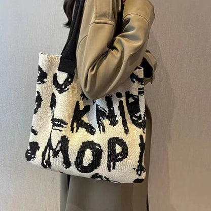 Fashion Tote Bag Large Capacity Knitted Pouch Shoulder Bag Women Handbag Portable Shopping Bag for Traveling, Shopping, Beach