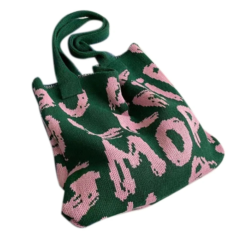 Fashion Tote Bag Large Capacity Knitted Pouch Shoulder Bag Women Handbag Portable Shopping Bag for Traveling, Shopping, Beach