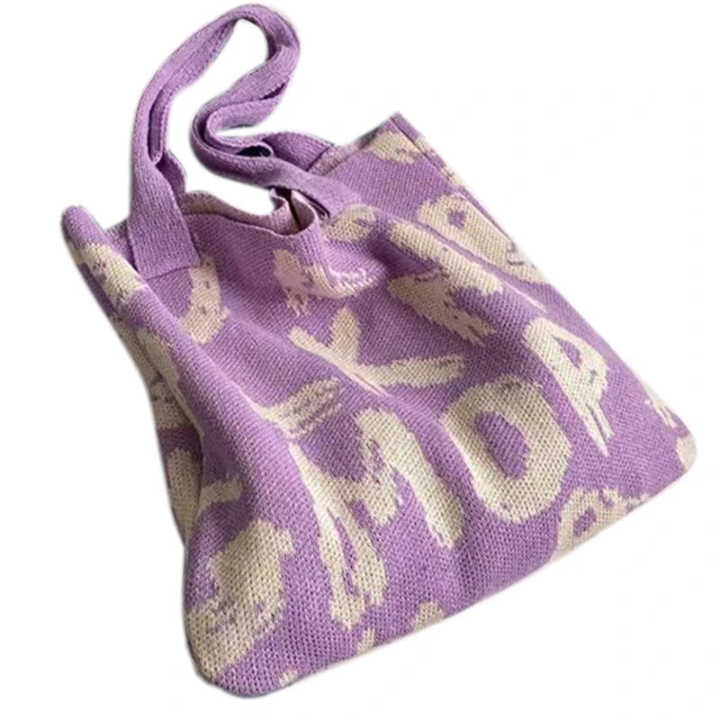 Fashion Tote Bag Large Capacity Knitted Pouch Shoulder Bag Women Handbag Portable Shopping Bag for Traveling, Shopping, Beach