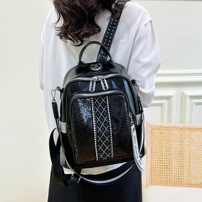 Fashion Trend Diamond Inlaid Women's Backpack High Quality Soft Leather Female Single Shoulder Bag Large Capacity Girl Bookpack
