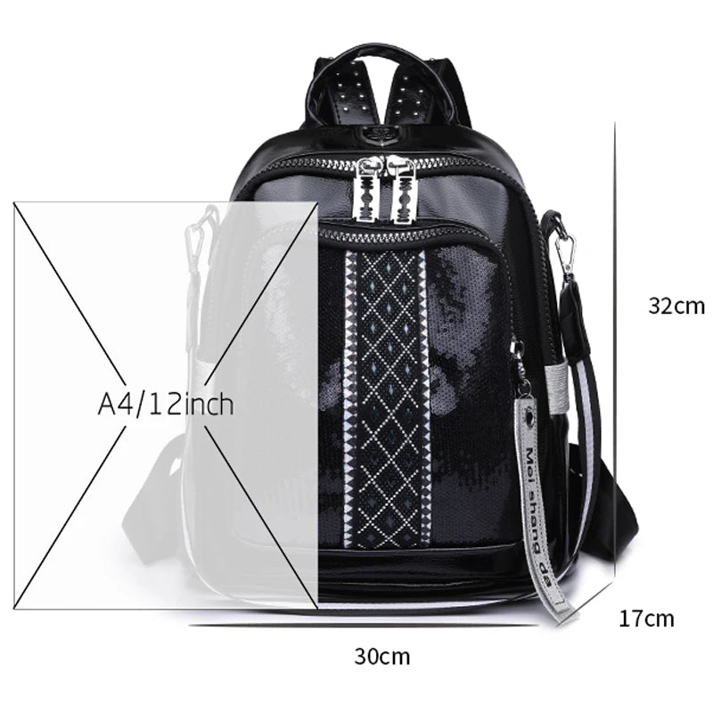 Fashion Trend Diamond Inlaid Women's Backpack High Quality Soft Leather Female Single Shoulder Bag Large Capacity Girl Bookpack